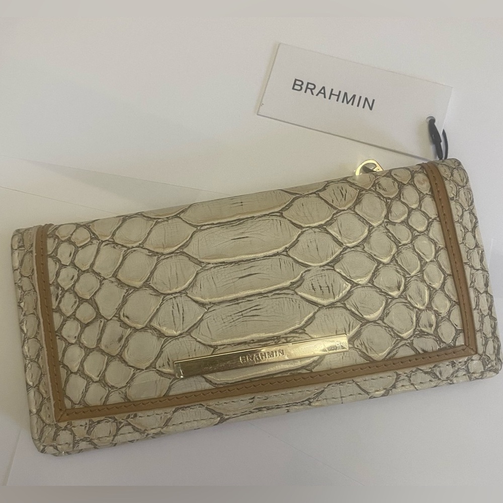 🆕🔥BRAHMIN🔥ADY Wallet In OYSTER GRAY ELLACOYA Snake Pattern Leather NWT
